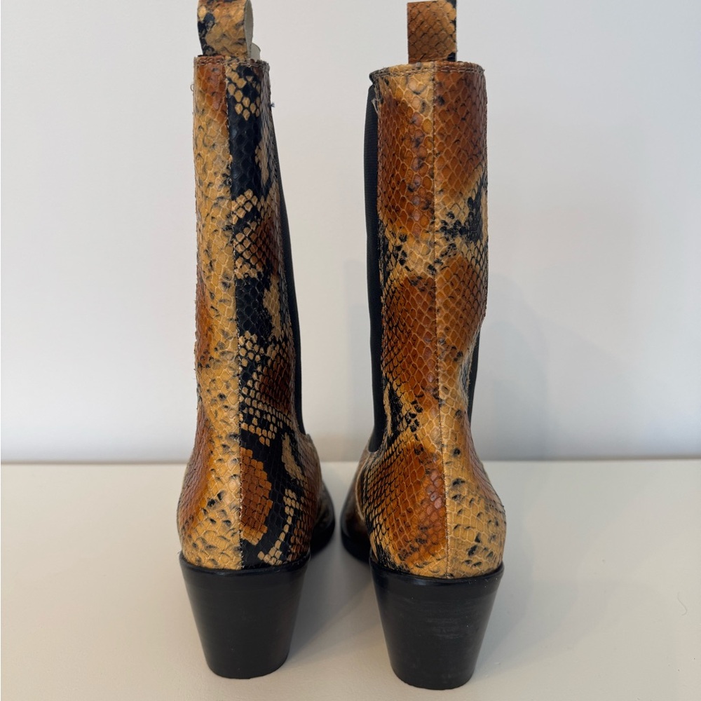 Snake-Print Chelsea Ankle Boots - Brown - Picture 3 of 4
